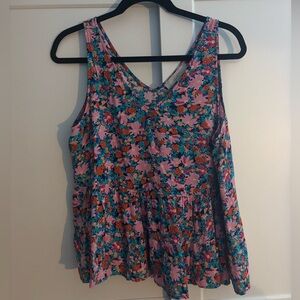LOFT Floral Tank Top - Pink and Blue